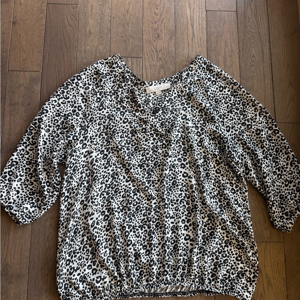 LOFT Black and White Animal Print Blouse
